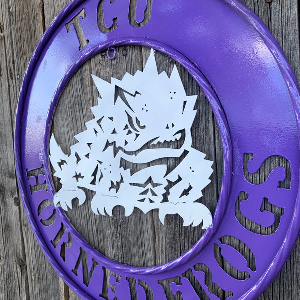 18",24",32" TCU HORNED FROGS CUSTOM METAL VINTAGE CRAFT TEAM SIGN WESTERN HOME DECOR HANDMADE