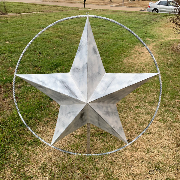 5 FOOT WHITE DISTRESSED STAR TWO TONE TEXTURE BARN STAR METAL LONESTAR TWISTED ROPE RING WESTERN HOME DECOR HANDMADE NEW