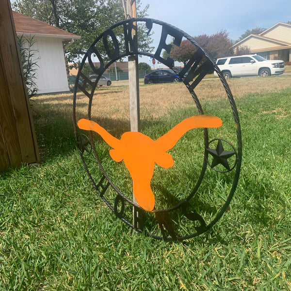 HOOKEM HORNS WITH LONE STAR TEXAS LONGHORNS HOOK EM METAL CUSTOM VINTAGE CRAFT WALL ART TEAM SIGN HANDMADE