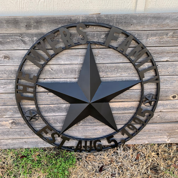 MYERS STYLE YOUR CUSTOM NAME STAR BARN STAR METAL LONE STAR WESTERN HOME DECOR RUSTIC BLACK HANDMADE 24",32",36",50"