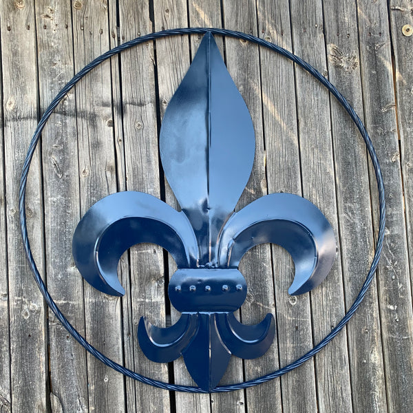 #EH10764 NAVY BLUE 24",36" FLEUR DE LIS METAL WALL ART SIGN WESTERN HOME DECOR HANDMADE NEW