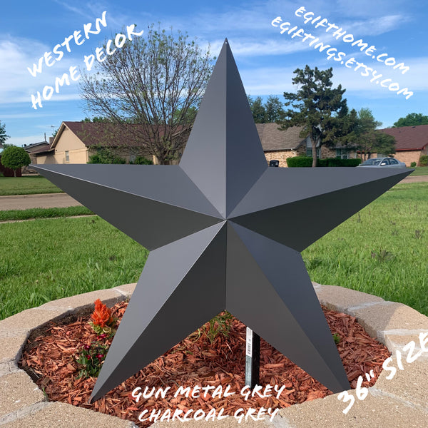 GUN METAL GREY STAR BARN STAR NO RING DAVID STAR 5 POINT WESTERN HOME DECOR HAND PAINTED