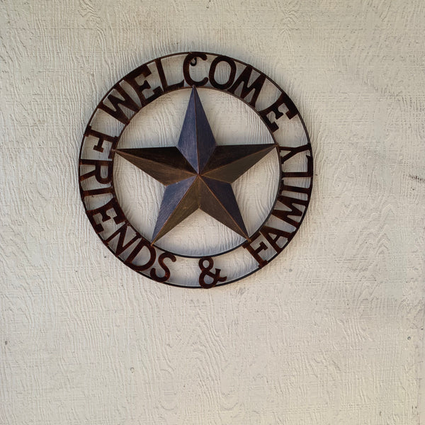 WELCOME FRIENDS FAMILY BARN METAL STAR WALL ART WESTERN HOME DECOR HANDMADE NEW