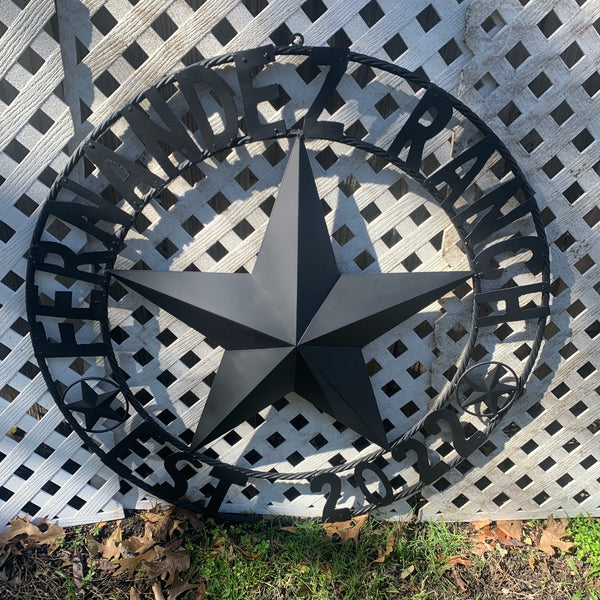 FERNANDEZ RANCH STYLE YOUR CUSTOM NAME STAR BARN STAR METAL LONE STAR WESTERN HOME DECOR RUSTIC BLACK HANDMADE 24",32",36",50"