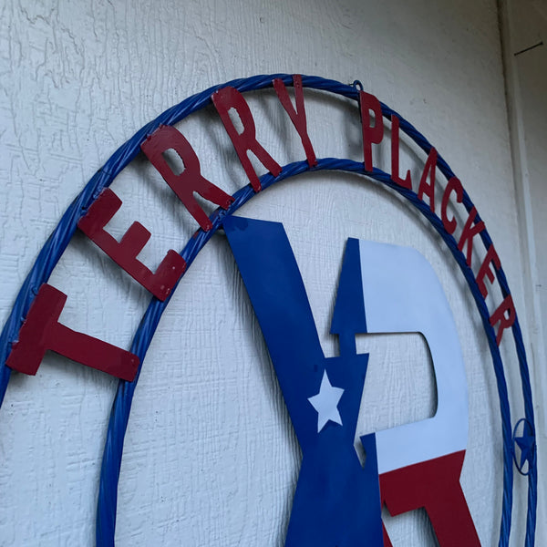 #EH11299 CUSTOM NAME XR ROOFING STYLE SIGN RED,WHITE & BLUE TEXAS FLAG LOGO HANDMADE
