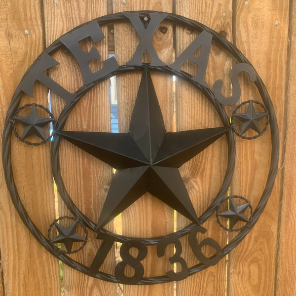 TEXAS 1836 BLACK BARN STAR METAL LONESTAR WESTERN HOME DECOR HANDMADE NEW 16",24",36",50"