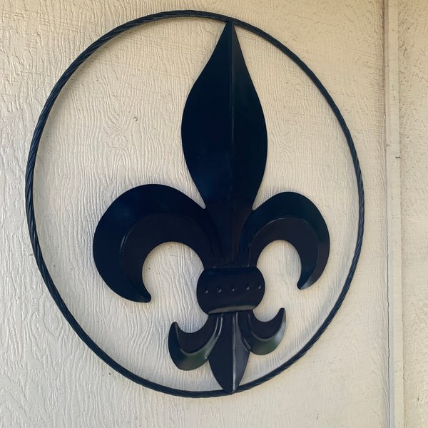 #EH10764 NAVY BLUE 24",36" FLEUR DE LIS METAL WALL ART SIGN WESTERN HOME DECOR HANDMADE NEW