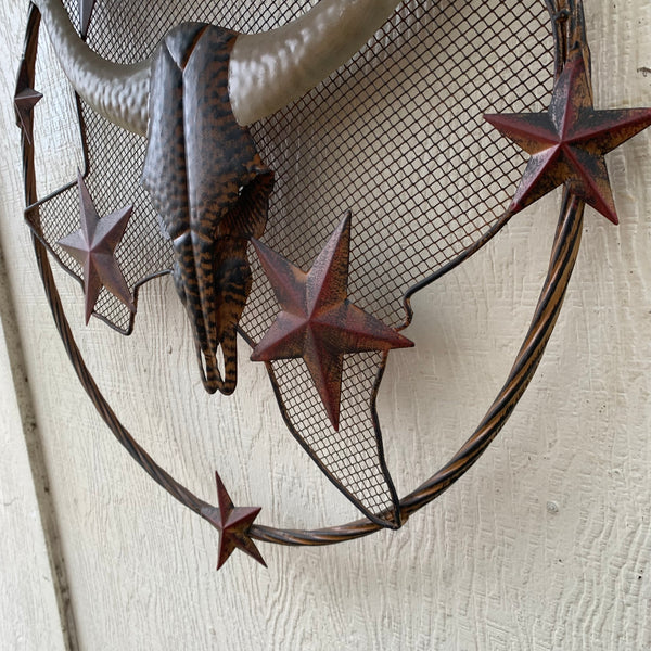 24" LONGHORNS & STARS METAL WALL ART SCULPTURE WESTERN HOME DECOR HANDMADE NEW