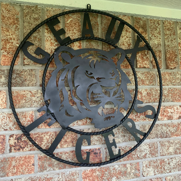 GEAUX TIGERS BLACK CUSTOM METAL VINTAGE CRAFT SIGN TEAM HANDMADE