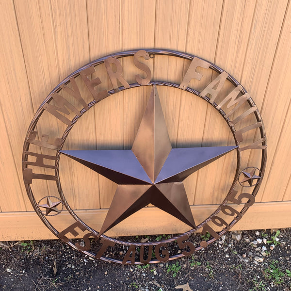 MYERS STYLE YOUR CUSTOM NAME STAR BARN STAR METAL LONE STAR WESTERN HOME DECOR RUSTIC BLACK HANDMADE 24",32",36",50"