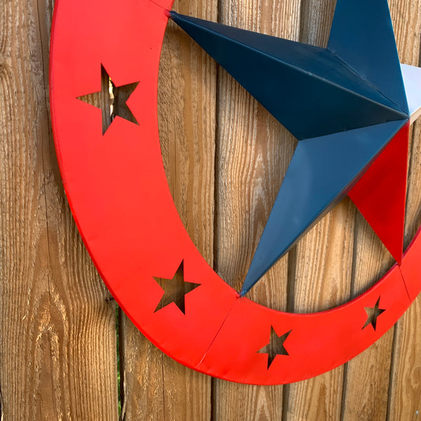 24" WIDE BAND RING BARN STAR METAL LONE STAR 3d WALL ART WESTERN HOME DECOR HANDMADE NEW #EH12758