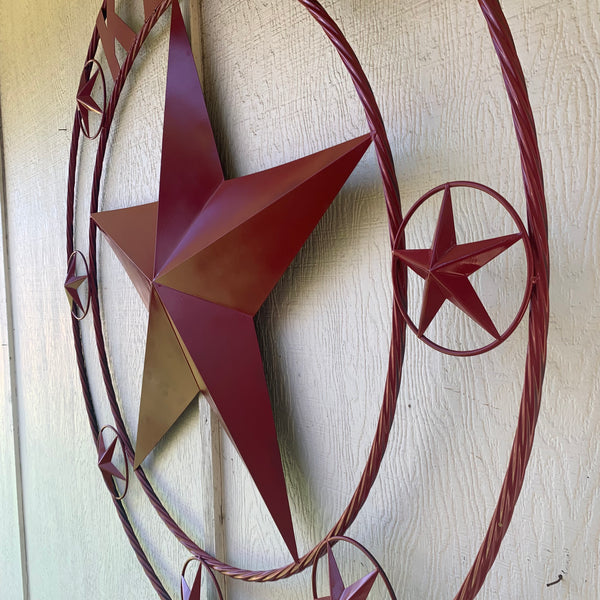 KENT STYLE YOUR CUSTOM STAR METAL NAME RUSTIC BURGUNDY RED CUSTOM 3d STAR METAL NAME BARN STAR TWISTED ROPE RING DESIGN METAL WALL ART HOME DECOR ANY SIZE