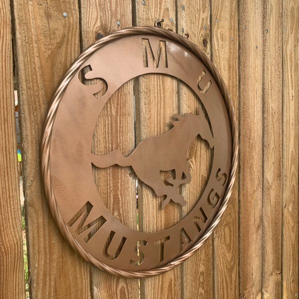 SMU MUSTANGS HAMMERED COPPER METAL CUSTOM VINTAGE CRAFT WALL ART TEAM SIGN HANDMADE