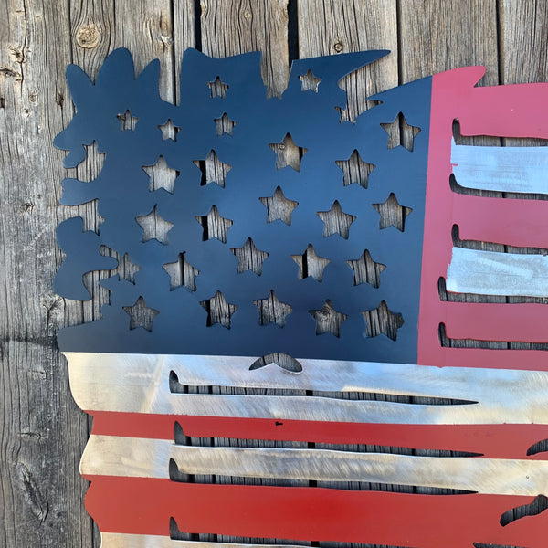 USA TATTERED AMERICAN FLAG METAL WALL ART WESTERN HOME DECOR HANDMADE NEW