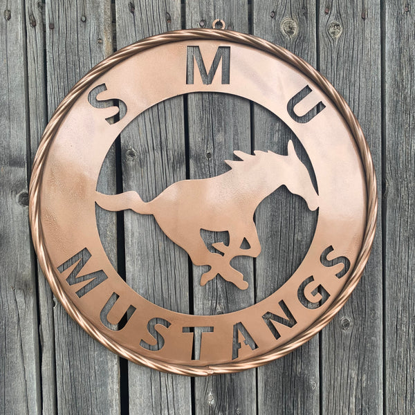 SMU MUSTANGS HAMMERED COPPER METAL CUSTOM VINTAGE CRAFT WALL ART TEAM SIGN HANDMADE