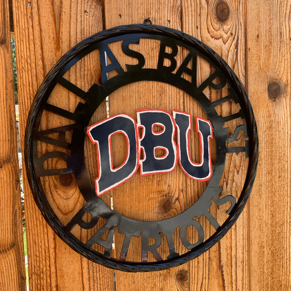 DBU DALLAS BAPTIST PATRIOTS CUSTOM METAL VINTAGE CRAFT TEAM SIGN WESTERN HOME DECOR HANDMADE