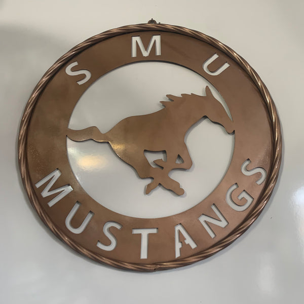 SMU MUSTANGS HAMMERED COPPER METAL CUSTOM VINTAGE CRAFT WALL ART TEAM SIGN HANDMADE