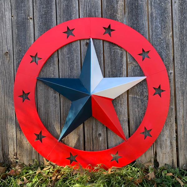 24" WIDE BAND RING BARN STAR METAL LONE STAR 3d WALL ART WESTERN HOME DECOR HANDMADE NEW #EH12758