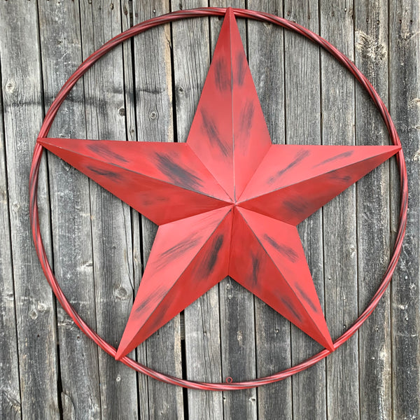 RED DISTRESSED STAR TWO TONE TEXTURE BARN STAR METAL LONESTAR TWISTED ROPE RING WESTERN HOME DECOR HANDMADE NEW