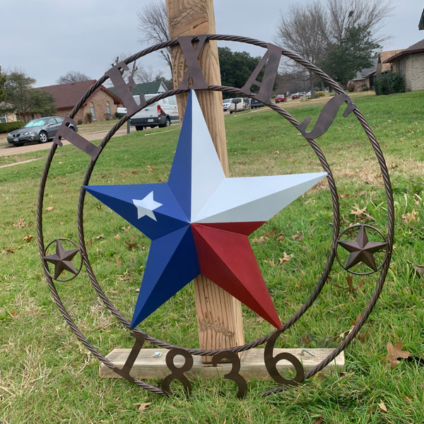 1836 TEXAS FLAG STAR RED WHITE BLUE TWISTED BRONZE RING WESTERN HOME DECOR HANDMADE NEW