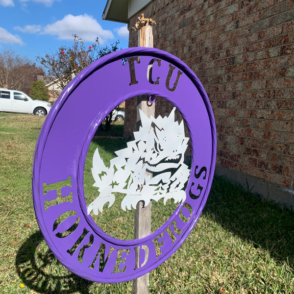 18",24",32" TCU HORNED FROGS CUSTOM METAL VINTAGE CRAFT TEAM SIGN WESTERN HOME DECOR HANDMADE