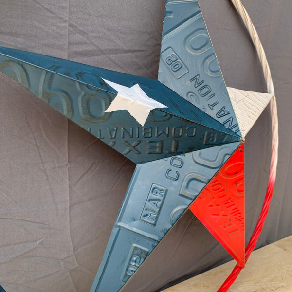 TEXAS LICENSE PLATE STAR RED WHITE & BLUE BARN METAL LONE STAR WESTERN HOME DECOR HANDMADE NEW 12",16",24",32",36"