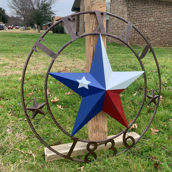 1836 TEXAS FLAG STAR RED WHITE BLUE TWISTED BRONZE RING WESTERN HOME DECOR HANDMADE NEW