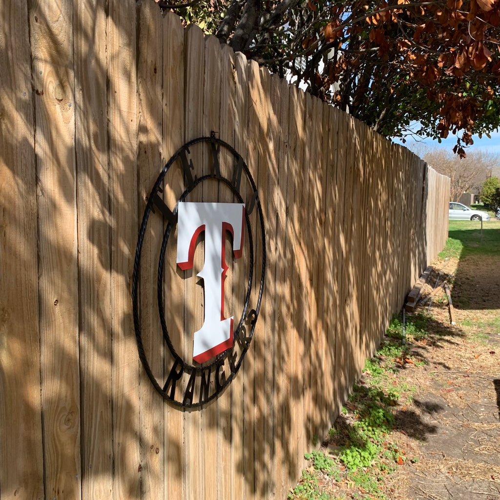 Metal Ranger Sign TEXAS RANGERS CUSTOM METAL VINTAGE CRAFT TEAM SIGN WHITE & RED WITH BL ...
