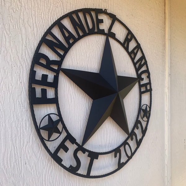 FERNANDEZ RANCH STYLE YOUR CUSTOM NAME STAR BARN STAR METAL LONE STAR WESTERN HOME DECOR RUSTIC BLACK HANDMADE 24",32",36",50"