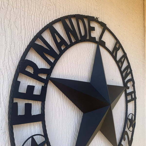 FERNANDEZ RANCH STYLE YOUR CUSTOM NAME STAR BARN STAR METAL LONE STAR WESTERN HOME DECOR RUSTIC BLACK HANDMADE 24",32",36",50"