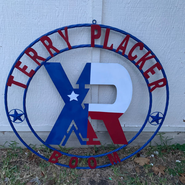 #EH11299 CUSTOM NAME XR ROOFING STYLE SIGN RED,WHITE & BLUE TEXAS FLAG LOGO HANDMADE