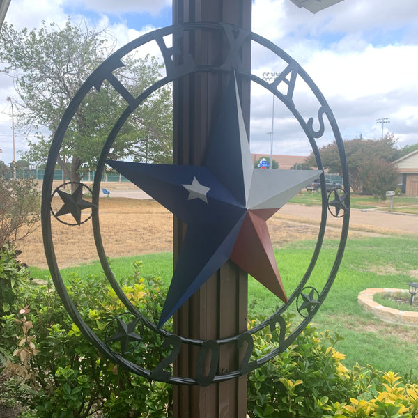 TEXAS 2022 STYLE CUSTOM NAME BARN STAR METAL LONESTAR 3d TWISTED BLACK ROPE RING WESTERN HOME DECOR   HANDMADE 24",32",36"