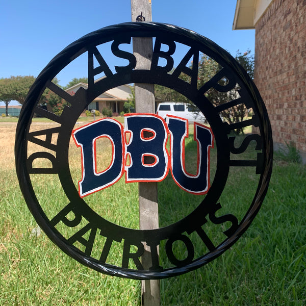 DBU DALLAS BAPTIST PATRIOTS CUSTOM METAL VINTAGE CRAFT TEAM SIGN WESTERN HOME DECOR HANDMADE