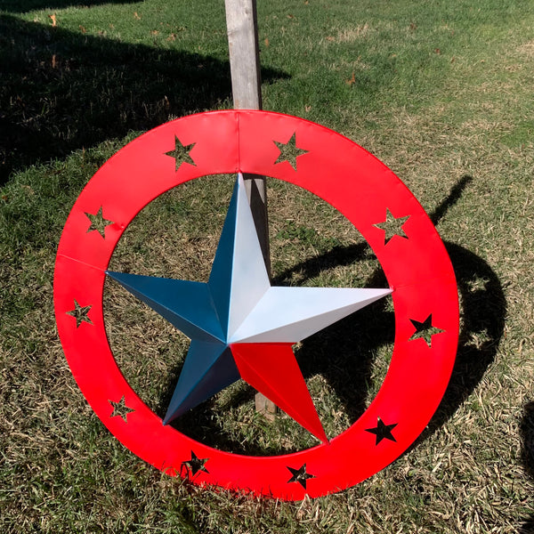 24" WIDE BAND RING BARN STAR METAL LONE STAR 3d WALL ART WESTERN HOME DECOR HANDMADE NEW #EH12758