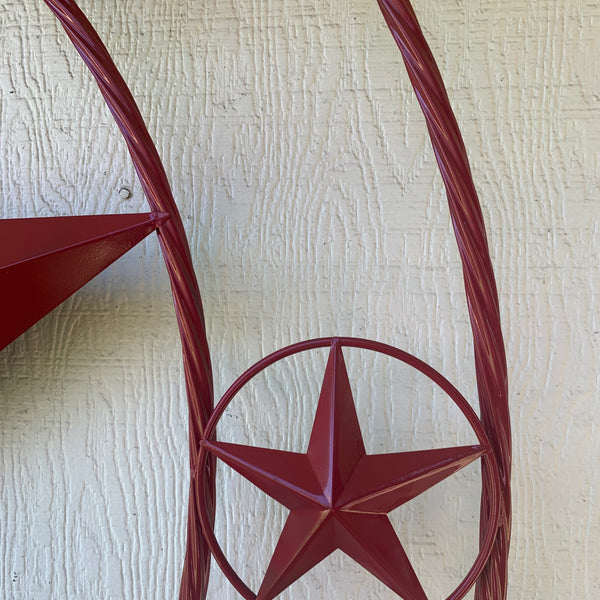 KENT STYLE YOUR CUSTOM STAR METAL NAME RUSTIC BURGUNDY RED CUSTOM 3d STAR METAL NAME BARN STAR TWISTED ROPE RING DESIGN METAL WALL ART HOME DECOR ANY SIZE