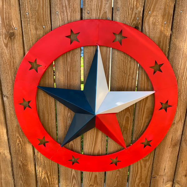 24" WIDE BAND RING BARN STAR METAL LONE STAR 3d WALL ART WESTERN HOME DECOR HANDMADE NEW #EH12758