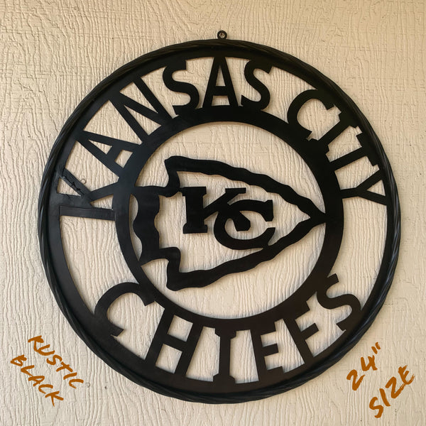 KANSAS CITY CHIEFS BLACK CUSTOM METAL LASERCUT VINTAGE CRAFT TEAM DECOR HANDMADE