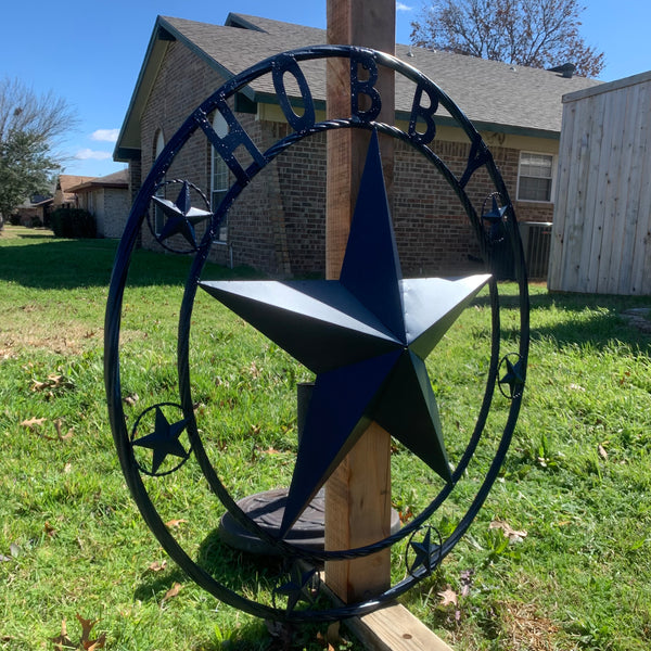 HOBBY STYLE CUSTOM NAME STAR BARN METAL STAR 3d TWISTED ROPE RING WESTERN HOME DECOR RUSTIC NAVY BLUE HANDMADE 24",32",36",50"