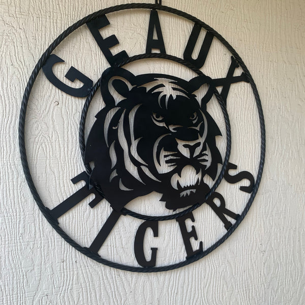 GEAUX TIGERS BLACK CUSTOM METAL VINTAGE CRAFT SIGN TEAM HANDMADE