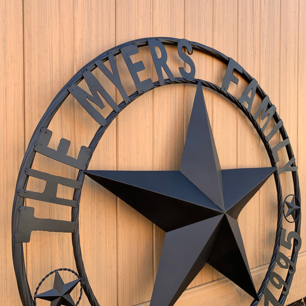 MYERS STYLE YOUR CUSTOM NAME STAR BARN STAR METAL LONE STAR WESTERN HOME DECOR RUSTIC BLACK HANDMADE 24",32",36",50"