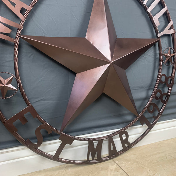 MATHIS STYLE CUSTOM NAME STAR BARN STAR 3d METAL LONESTAR TWISTED ROPE RING WESTERN HOME DECOR RUSTIC BRONZE COPPER HANDMADE 24",32",36",50"