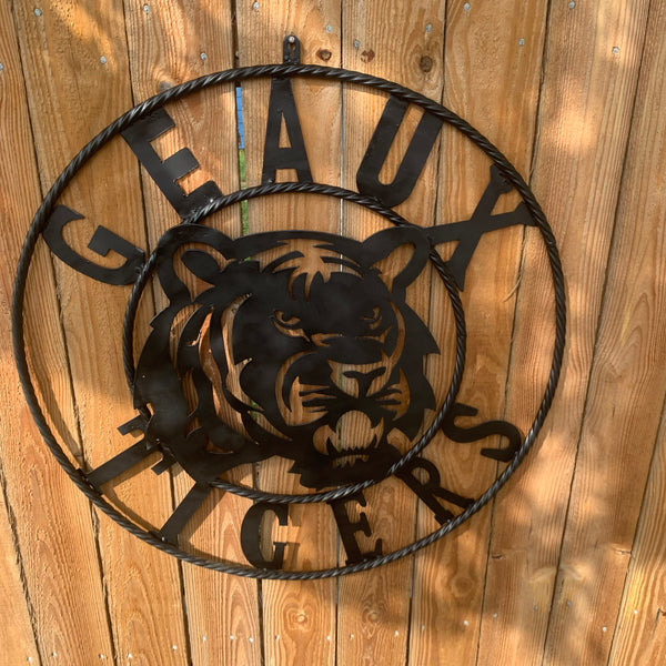 GEAUX TIGERS BLACK CUSTOM METAL VINTAGE CRAFT SIGN TEAM HANDMADE
