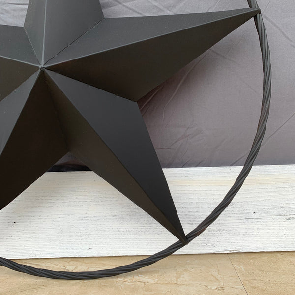RUSTIC BLACK BARN STAR METAL LONE STAR 3d TWISTED ROPE RING WESTERN HOME DECOR HANDMADE NEW 12",16",24",32",36"-#EH10608