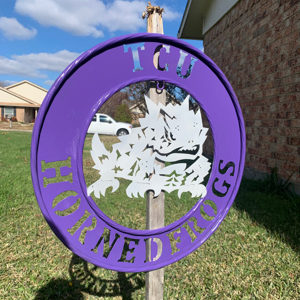 18",24",32" TCU HORNED FROGS CUSTOM METAL VINTAGE CRAFT TEAM SIGN WESTERN HOME DECOR HANDMADE