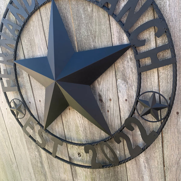 FERNANDEZ RANCH STYLE YOUR CUSTOM NAME STAR BARN STAR METAL LONE STAR WESTERN HOME DECOR RUSTIC BLACK HANDMADE 24",32",36",50"