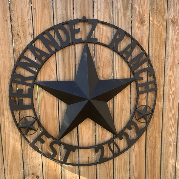 FERNANDEZ RANCH STYLE YOUR CUSTOM NAME STAR BARN STAR METAL LONE STAR WESTERN HOME DECOR RUSTIC BLACK HANDMADE 24",32",36",50"