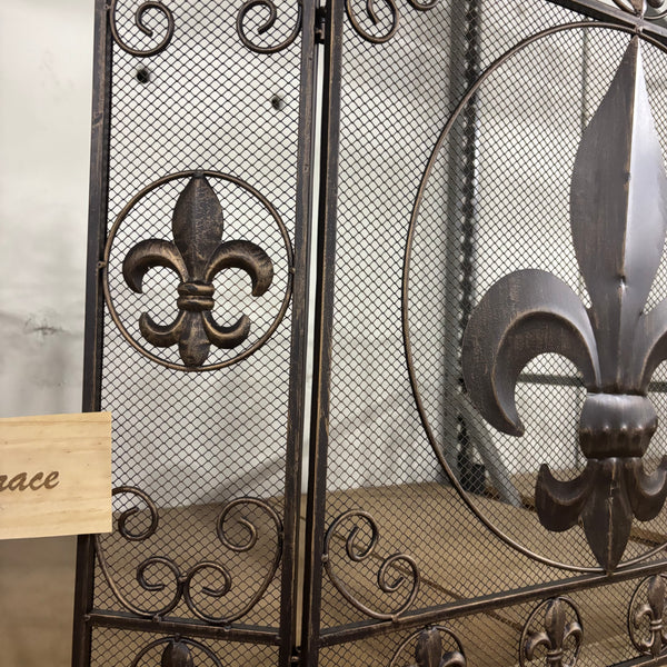 FLEUR DE LIS METAL FIREPLACE SCREEN 39" X 32.25" WESTERN HOME DECOR HANDMADE #EH80006