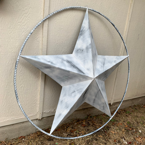 5 FOOT WHITE DISTRESSED STAR TWO TONE TEXTURE BARN STAR METAL LONESTAR TWISTED ROPE RING WESTERN HOME DECOR HANDMADE NEW