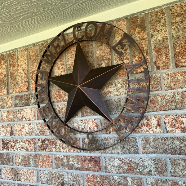 WELCOME FRIENDS FAMILY BARN METAL STAR WALL ART WESTERN HOME DECOR HANDMADE NEW