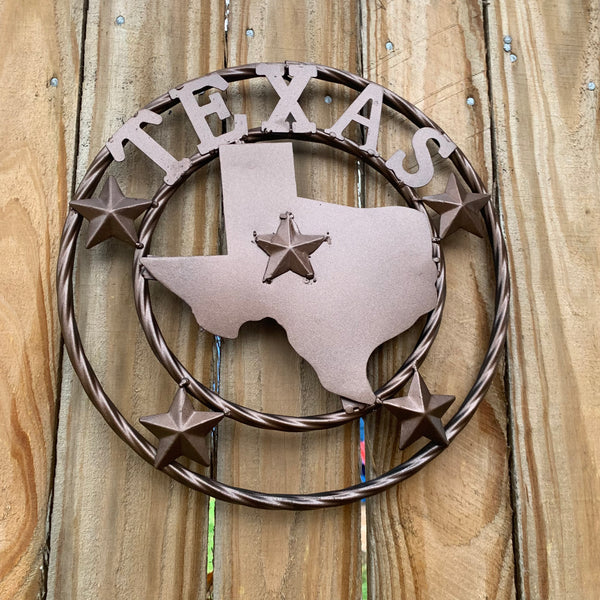 12" STATE OF TEXAS MAP RUSTIC BRONZE TWISTED RING METAL SIGN WESTERN HOME DECOR HANDMADE NEW